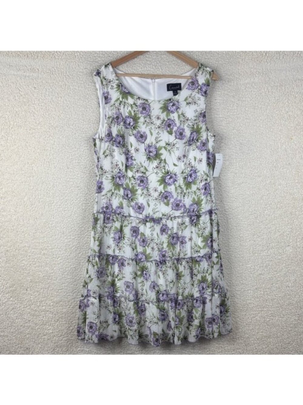 NWT Connected Womens White Purple Floral Sleeveless A-Line Dress Size 12